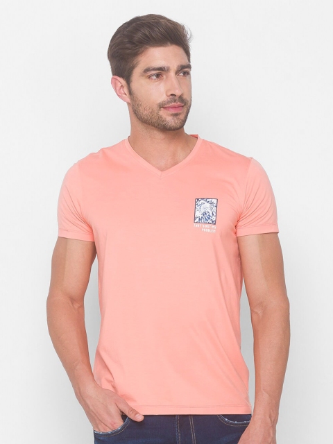 

SPYKAR Men Pink V-Neck Slim Fit T-shirt