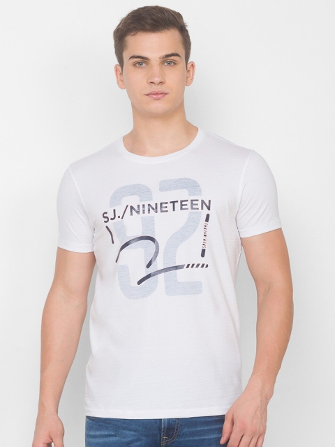 

SPYKAR Men White Typography Printed Applique Slim Fit T-shirt
