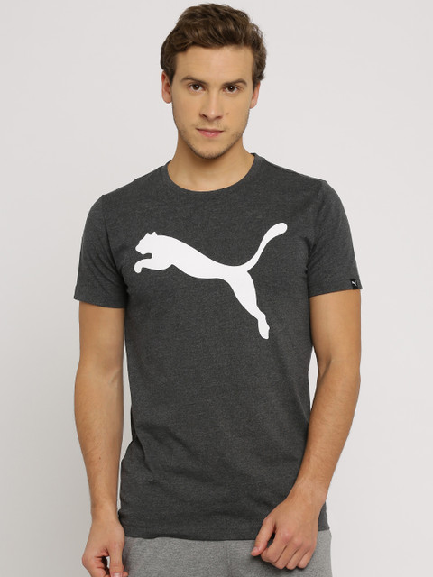 

Puma Men Charcoal GreyPrinted Round Neck Puma Black Heather-1645129 T-shirt