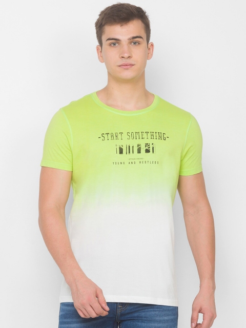 

SPYKAR Men Green Printed Printed Raw Edge Slim Fit T-shirt