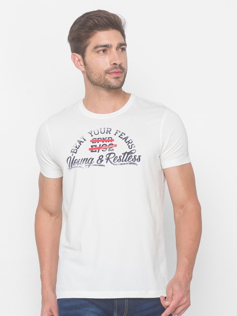

SPYKAR Men Beige Typography Printed Applique Slim Fit T-shirt