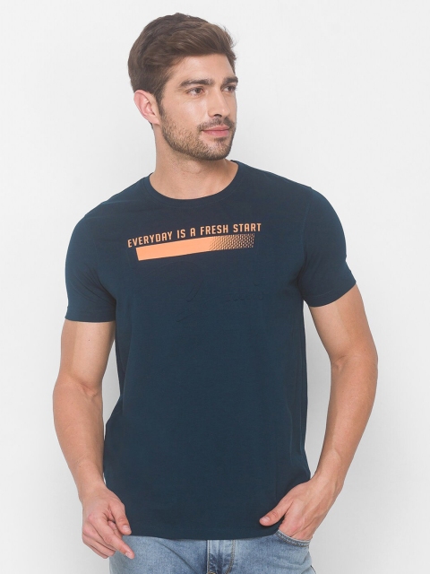 

SPYKAR Men Blue Typography Cotton Printed Slim Fit T-shirt