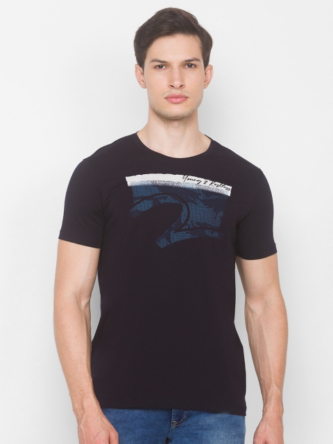 

SPYKAR Men Navy Blue & White Printed Slim Fit T-shirt