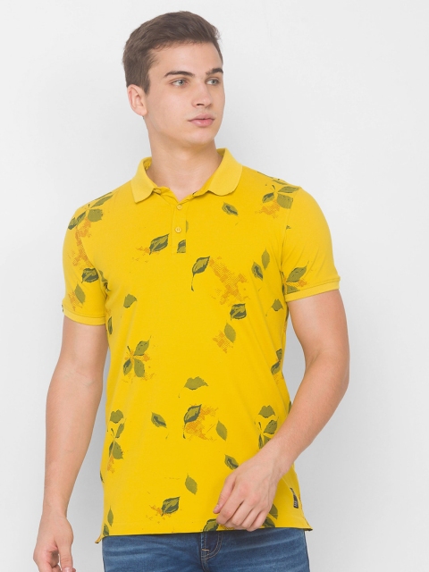 

SPYKAR Men Yellow Floral Printed Polo Collar Tropical Slim Fit T-shirt