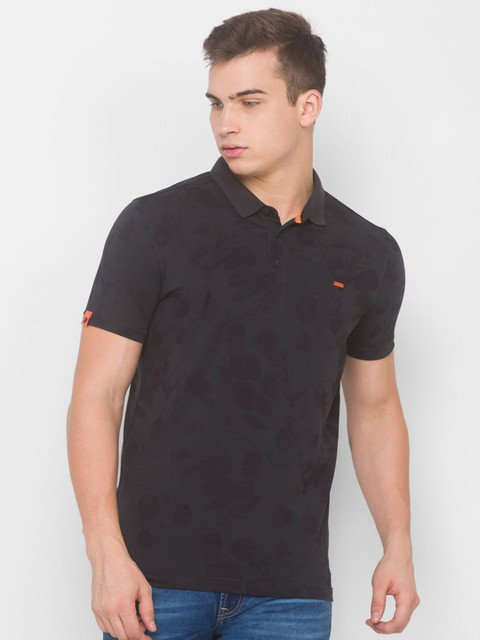 

SPYKAR Men Grey Printed Polo Collar Slim Fit T-shirt