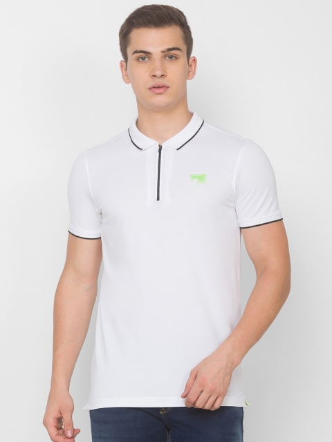 

SPYKAR Men White Polo Collar Applique Slim Fit T-shirt