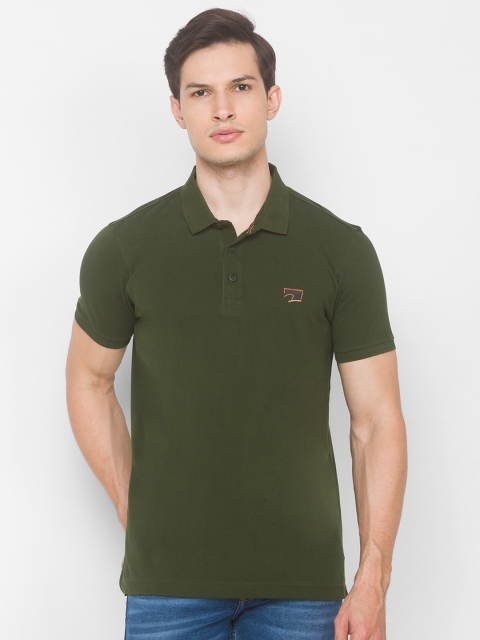 

SPYKAR Men Olive Green Solid Polo Collar Slim Fit Cotton T-shirt