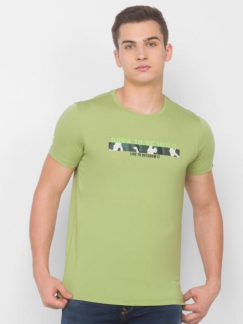 

SPYKAR Men Green Slim Fit Pure Cotton T-shirt