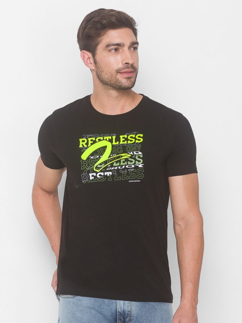 

SPYKAR Men Black & Green Typography Printed Slim Fit T-shirt