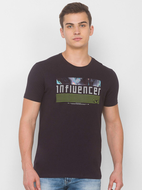 

SPYKAR Men Grey Typography Printed Applique Slim Fit T-shirt
