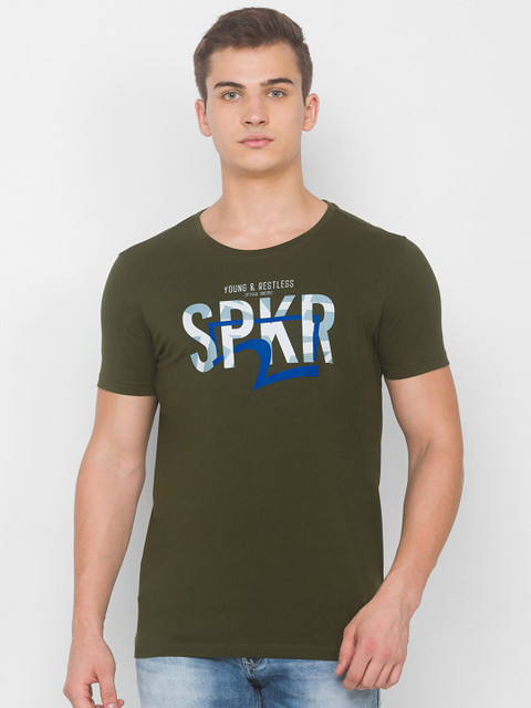 

SPYKAR Men Green Typography Printed Applique Slim Fit T-shirt