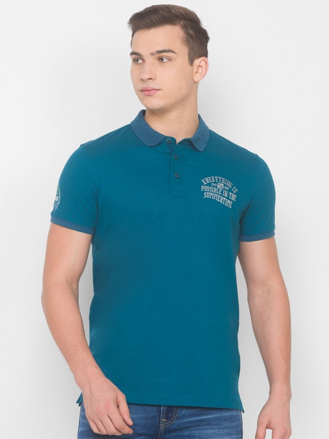 

SPYKAR Men Blue Polo Collar Applique Slim Fit T-shirt