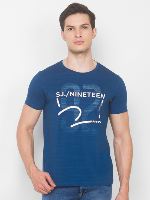 

SPYKAR Men Blue Printed Slim Fit T-shirt