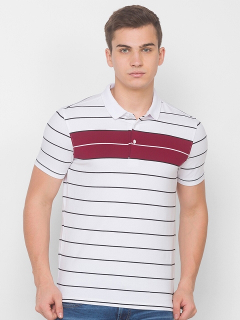 

SPYKAR Men White & Black Striped Polo Collar Slim Fit T-shirt