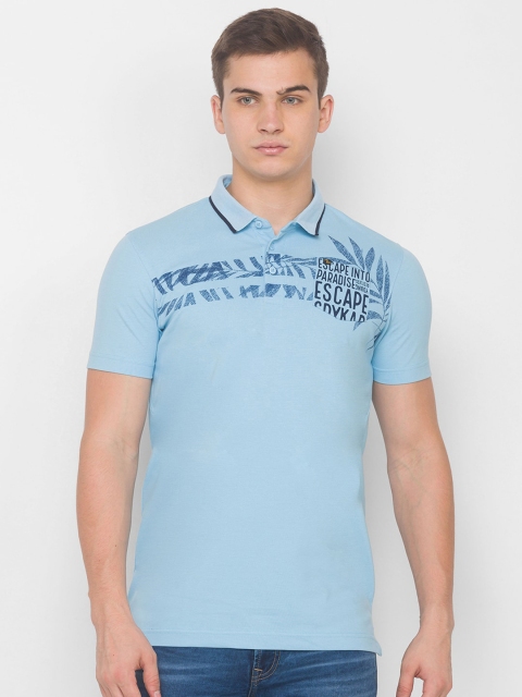 

SPYKAR Men Blue Floral Printed Polo Collar Slim Fit T-shirt
