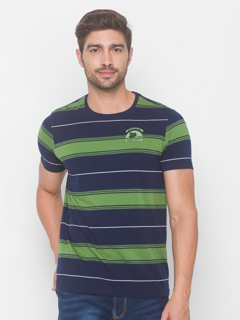 

SPYKAR Men Blue Striped Pockets Slim Fit T-shirt