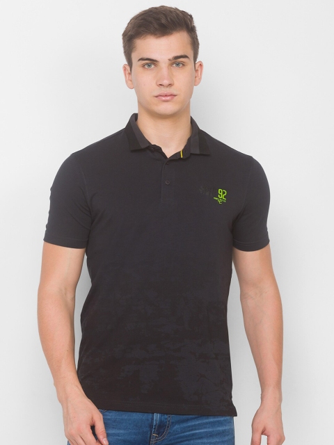 

SPYKAR Men Charcoal & Green Polo Collar Slim Fit T-shirt