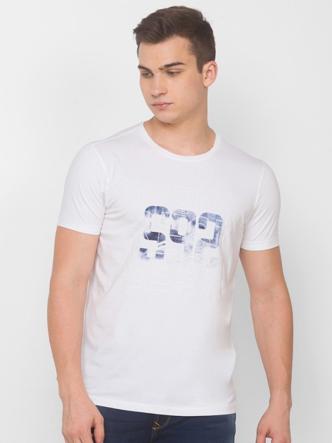 

SPYKAR Men White & Blue Typography Printed Slim Fit T-shirt