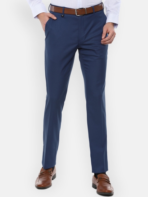 

V Dot Men Navy Blue Solid Skinny Fit Trousers