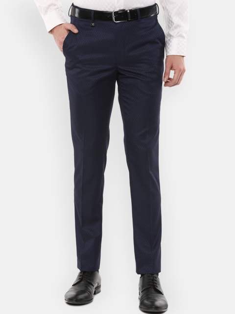 

V Dot Men Navy Blue Printed Skinny Fit Trousers