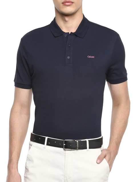 

HUGO Men Navy Blue Polo Collar Pure Cotton T-shirt