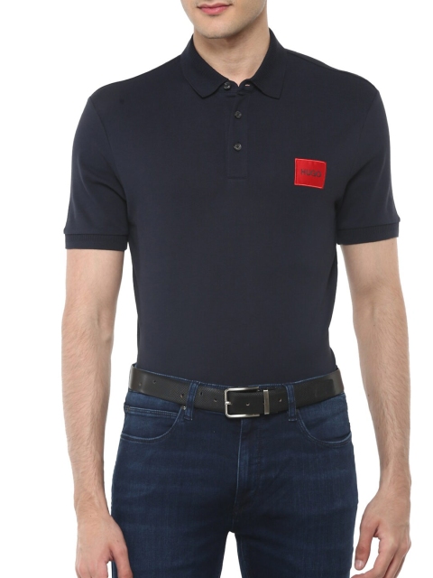 

HUGO Men Navy Blue Polo Collar Applique T-shirt