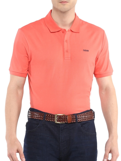 

HUGO Men Peach-Coloured Polo Collar T-shirt