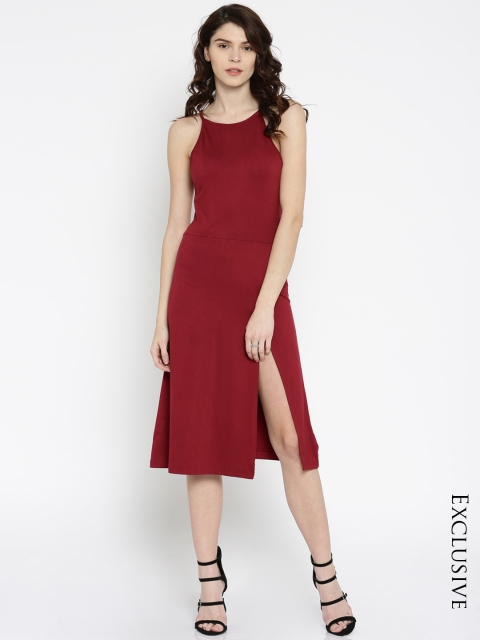 

Besiva Women Maroon Solid A-Line Dress