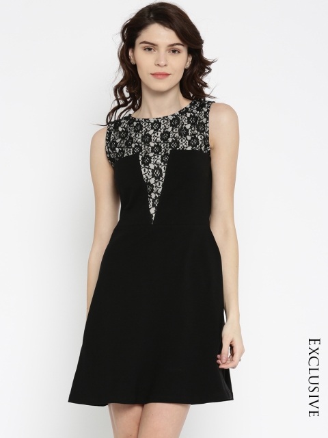 

Besiva Women Black Solid Skater Dress