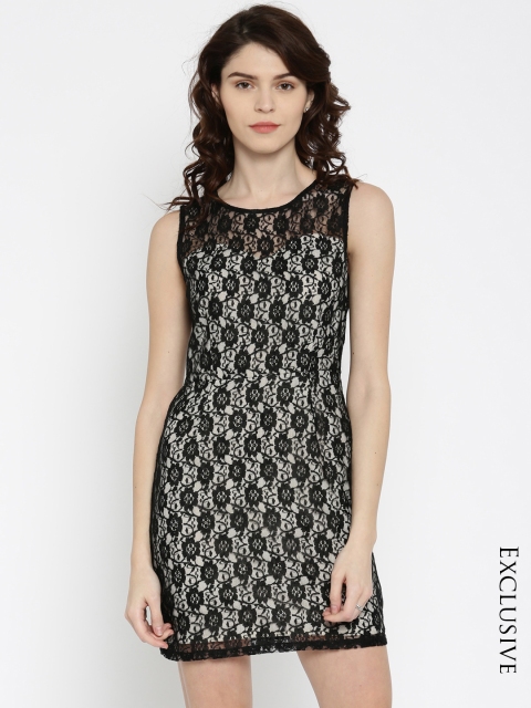 

Besiva Women Black & Cream-Coloured Lace Sheath Dress