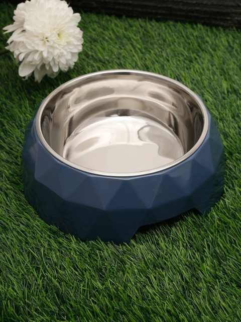 

WIGGLE TWIDDLE Blue & Silver-Toned Solid Stainless Steel Anti-Skid Dog Bowl