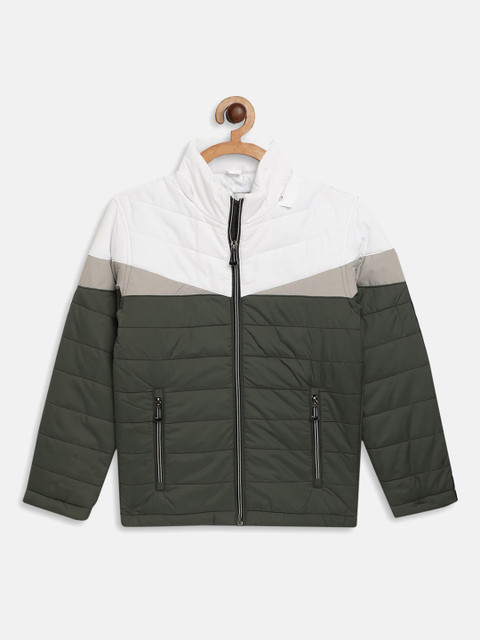 

Octave Boys Olive Green & White Colourblocked Padded Jacket