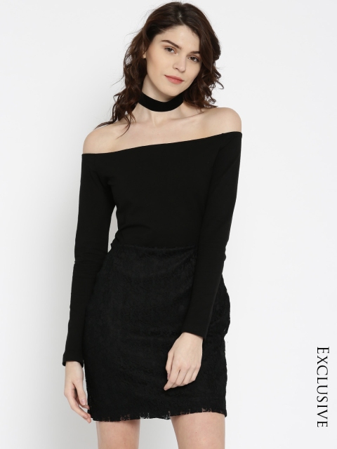 

Besiva Women Black Solid Off-Shoulder Dress