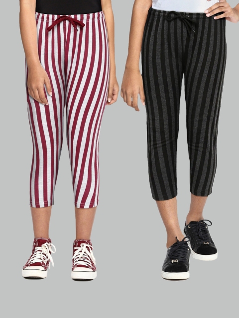 

SEYBIL Set Of 2 Girls Charcoal & Pink Striped Capris