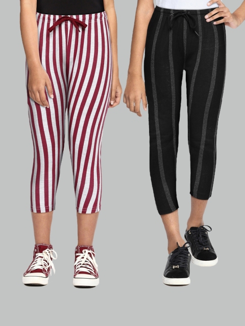 

SEYBIL Girls Pack of 2 Striped Capris, Black