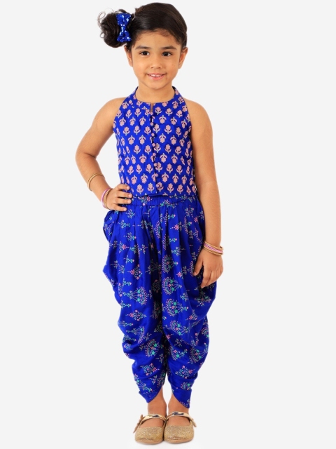 

Lil Peacock Girls Blue & Pink Printed Top with Dhoti Pants
