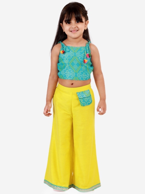 

Lil Peacock Girls Yellow & Green Printed Crop Top with Palazzos