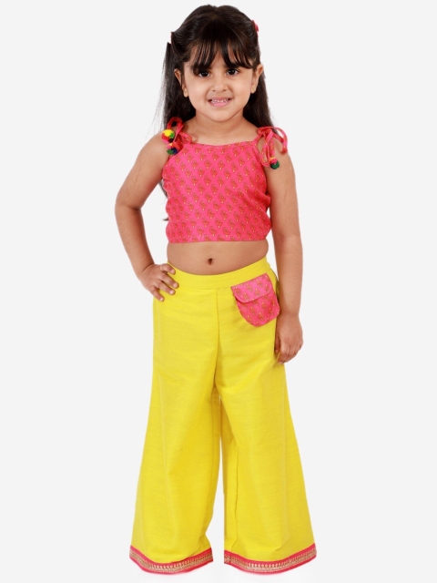 

Lil Peacock Girls Yellow & Pink Printed Top with Palazzos