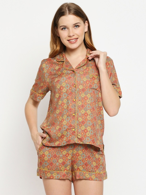 

aaliya Women Brown Printed Night suit