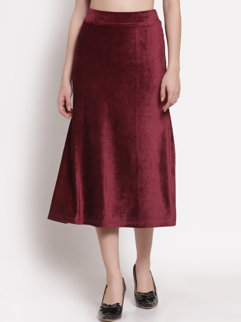 

Westwood Women Maroon Knitted Corduroy A-Line Midi Skirt