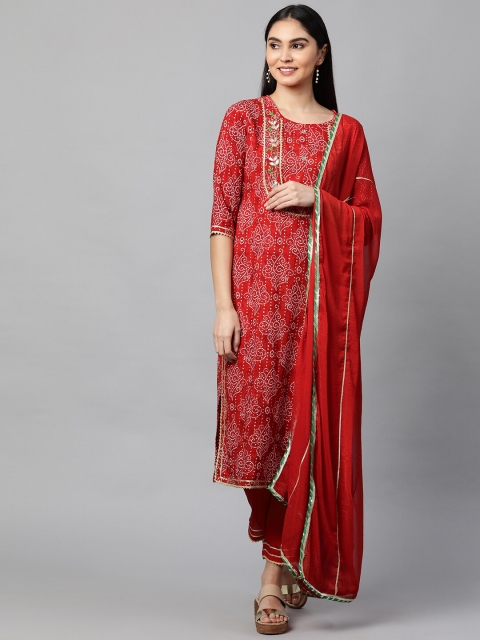 

FASHOR Women Red Floral Printed Kurta With Trousers