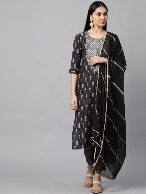 

FASHOR Women Black Dyed Kurta with Trousers