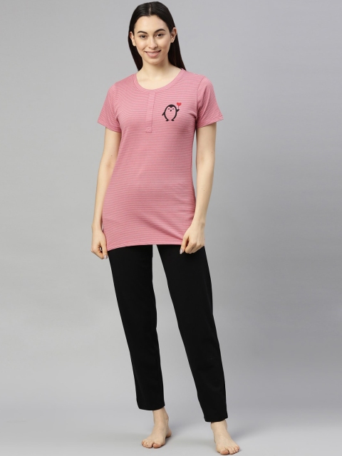 

GOLDSTROMS Women Pink & Black Solid Night Suit