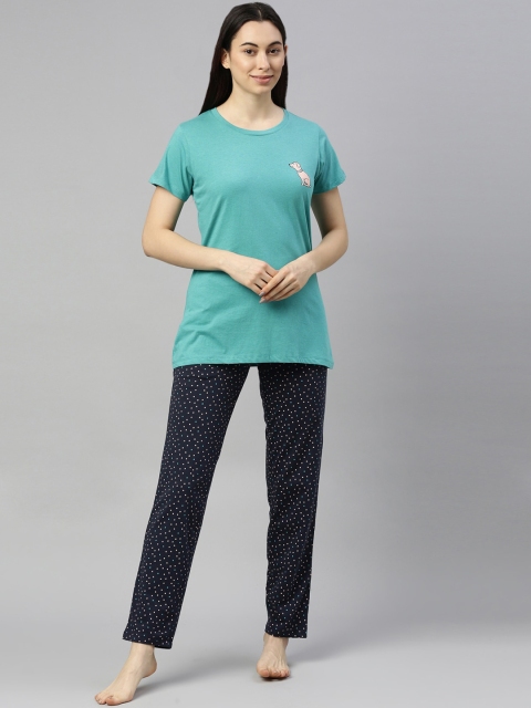 

GOLDSTROMS Women Sea Green & Navy Blue Printed Night suit