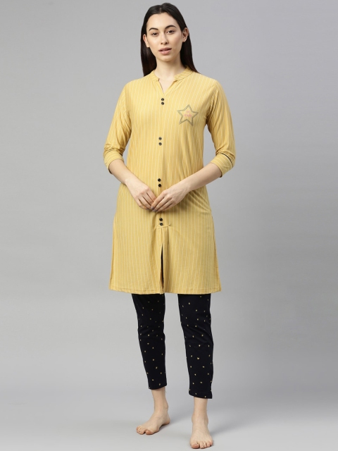 

GOLDSTROMS Women Mustard & Navy Blue Printed Night suit