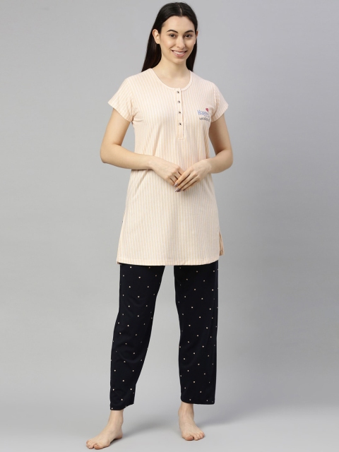 

GOLDSTROMS Women Orange & Black Striped Night Suit