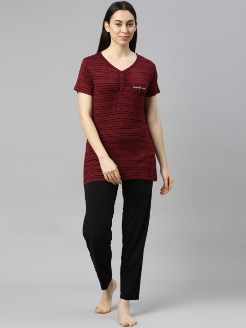 

GOLDSTROMS Women Maroon & Black Striped Night suit