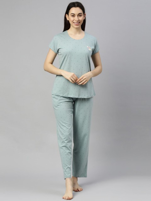 

GOLDSTROMS Women Sea Green & Black Printed Night suit