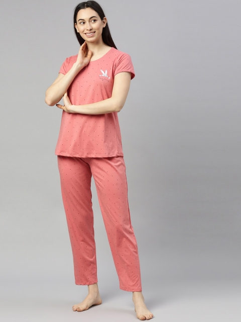 

GOLDSTROMS Women Peach-Coloured Printed Night suit
