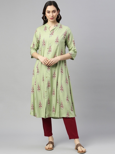 

GOLDSTROMS Women Green Floral Printed Kurta